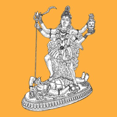 Hint Hindu tanrıçası Kali aynı zamanda Karanlık Ana olarak da bilinir. Vektör illüstrasyonu.