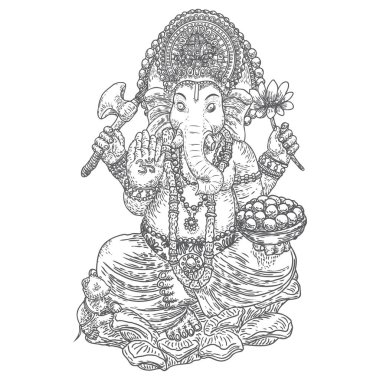 Lord Ganpati veya Ganesha. Elle çizilmiş. Vinayaka Chaturthi veya Vinayaka Chavithi Ganesha Doğum kutlama bir Hindu festivaldir. Klasik vizyon tasarım. Vektör.