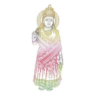 Devi Parvati klasik Hindu tanrısı el çizimi. Vektör.