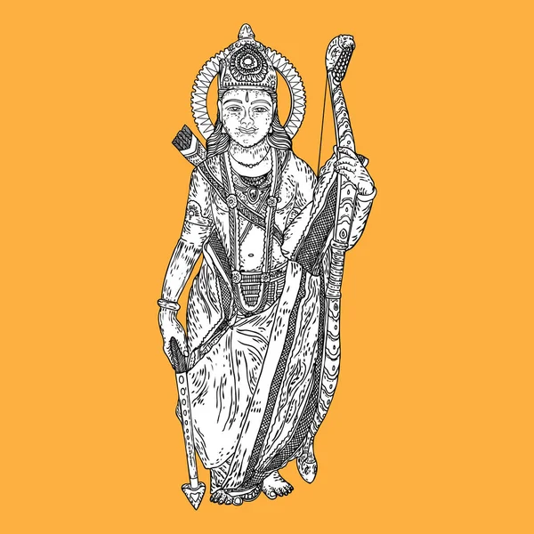 Dibujo Clásico Lord Rama Para Celebración Happy Dussehra Navratri India — Vector de stock