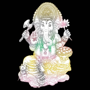 Lord Ganpati ya da Ganesha 'nın tasviri. Ganesh Chaturthi festivali Tanrı Ganesha 'nın doğumuna dua için. El çizimi klasik tasarım. 