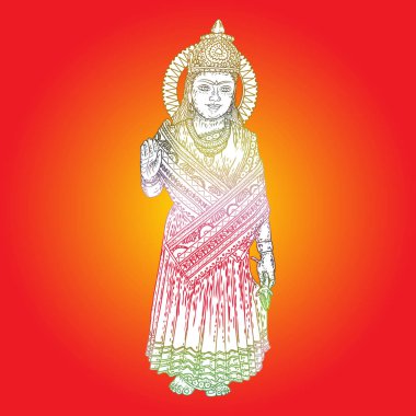 Devi Parvati klasik Hindu tanrısı el çizimi. Vektör.