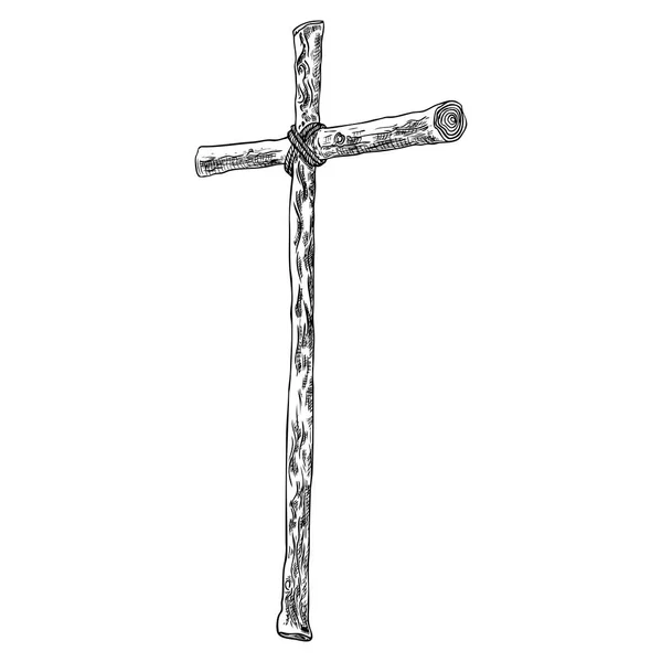 Cruz Dibujada Mano Cruz Cristiana Católica Aislada Sobre Fondo Blanco — Archivo Imágenes Vectoriales