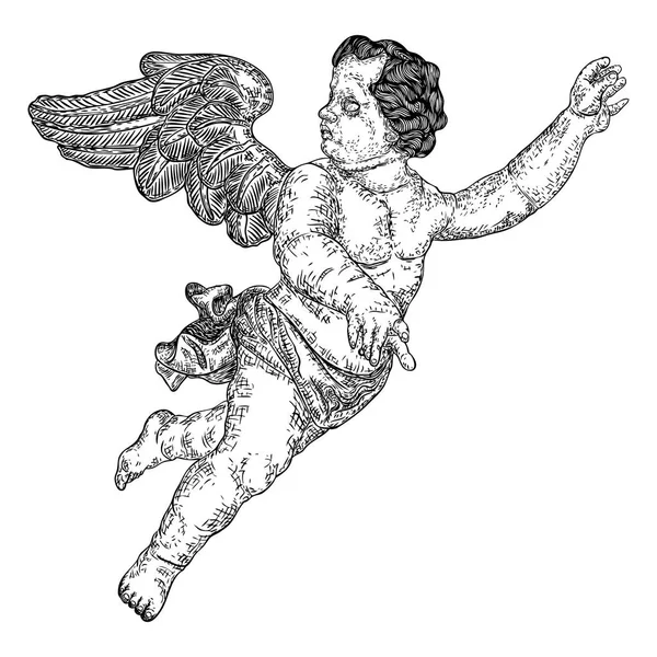 天使与翅膀 飞行或站立 基督教的宗教象征手绘向量 — 图库矢量图片