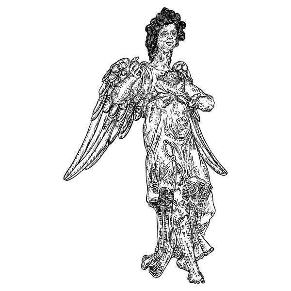 Ange Avec Des Ailes Volant Debout Symbole Religieux Christianisme Dessiné — Image vectorielle