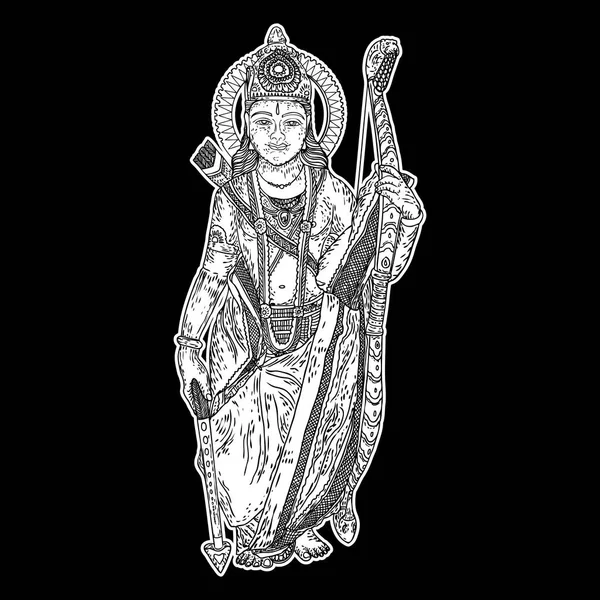 ハッピー デュッセラのためのナブラトリ祭のラーマ卿の手描きイラスト ベクトル — ストックベクタ