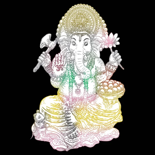 Ganpati或Ganesha领主的说明 Ganesh Chaturthi为Ganesha勋爵的降生祈祷节 手绘经典设计 — 图库矢量图片