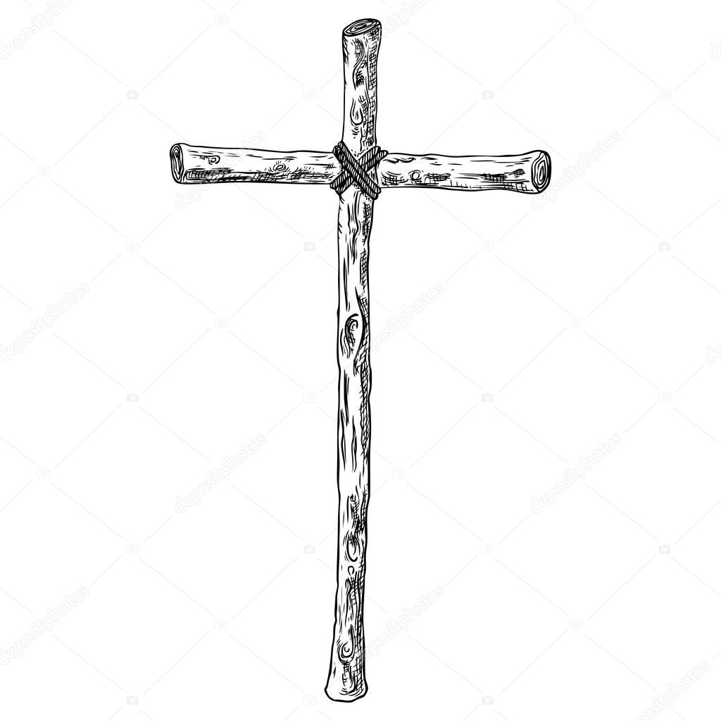 Hand drawn cross. Christian and catholic cross isolated on white background. Element for Holy week tradition or Good Friday. Vector.