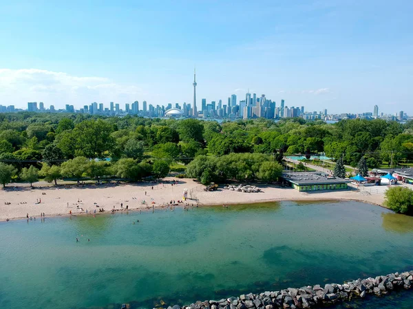 Pohled Panoráma Města Toronto Přes Toronto Centra Ostrova Během Západu — Stock fotografie