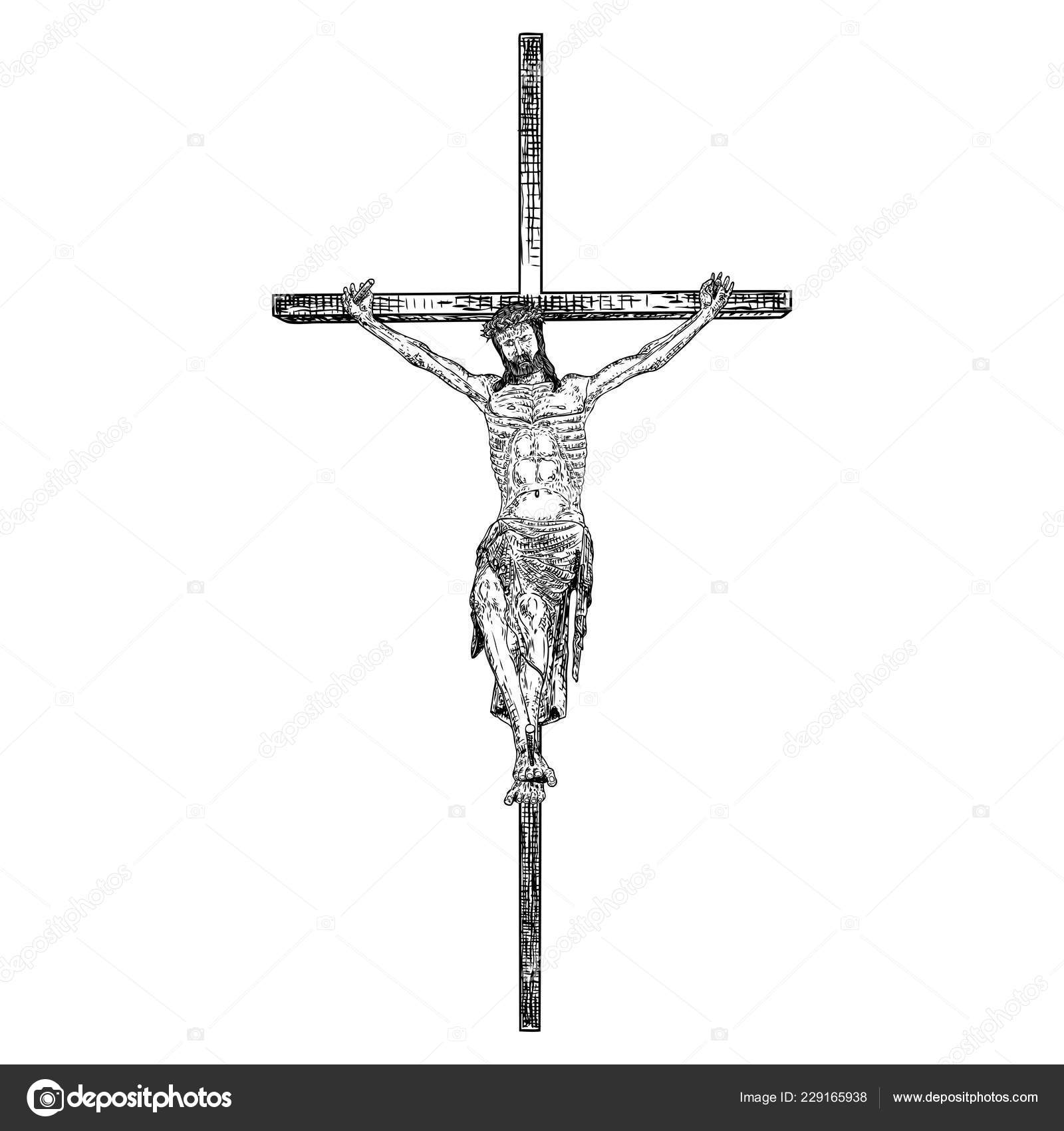 神の御子キリストの磔刑 十字架上のイエスの手描きのスケッチ 神の御子キリストの磔刑 十字架上のイエスの手描きのスケッチ