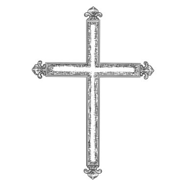 El çapraz çekilmiş. Beyaz arka plan üzerinde izole Hıristiyan ve Katolik haç. Kutsal hafta gelenek veya iyi Cuma için öğe. Vektör.