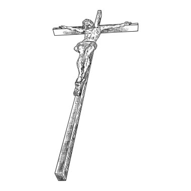 İsa Dağı Golgota üzerinde çapraz. Elle çizilmiş sanat kroki. Vektör. 