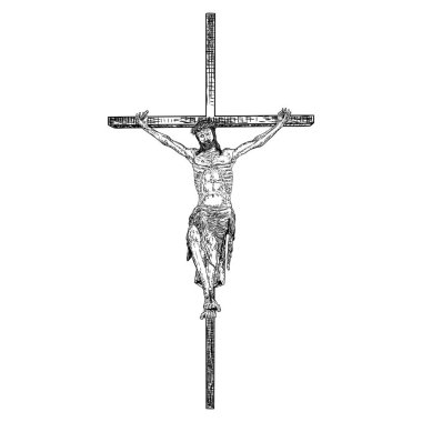 İsa Çarmıhta, Tanrı'nın oğlu çarmıha germe, Kutsal Cuma önce çizilmiş kroki ver. Vektör.