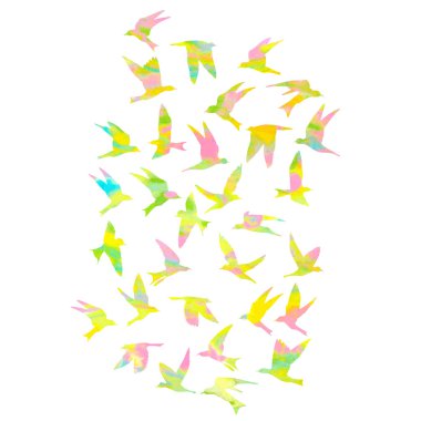 Kuşlar beyaz arka plan üzerinde uçan suluboya siluet. İlham verici vücut flash dövme mürekkebi. Vektör.