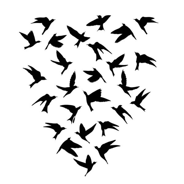 Silhouet Van Vogels Vliegen Witte Achtergrond Inspirerende Lichaam Flash Tattoo — Stockvector