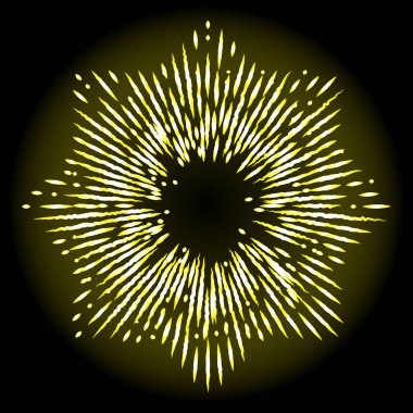 Işınları Halo ışık ve Katolik ışınları üzerinde izole siyah. Art dövme referans şablonu. Altın din gurur ve zafer sembolü. Angel ve azizler yüzük yağmur bulutu. Vektör.