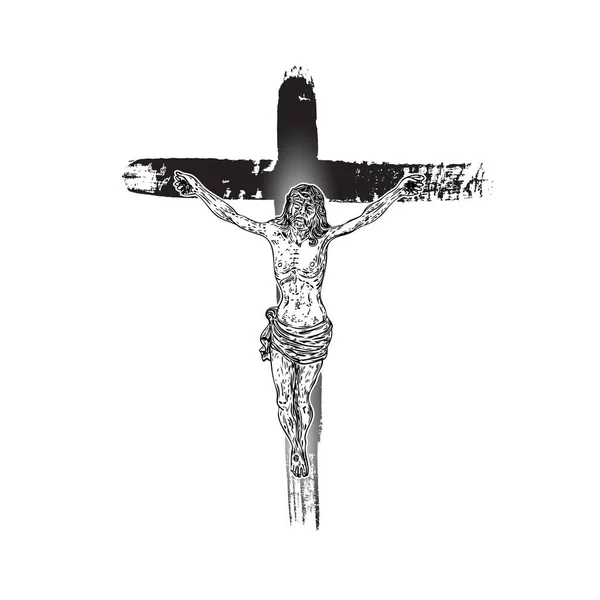 Jésus Croix Peint Pinceau Encre Fils Dieu Jésus Christ Golgotha — Image vectorielle