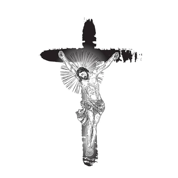 Jesús Cruz Pintado Con Pincel Tinta Hijo Dios Jesucristo Desde — Vector de stock