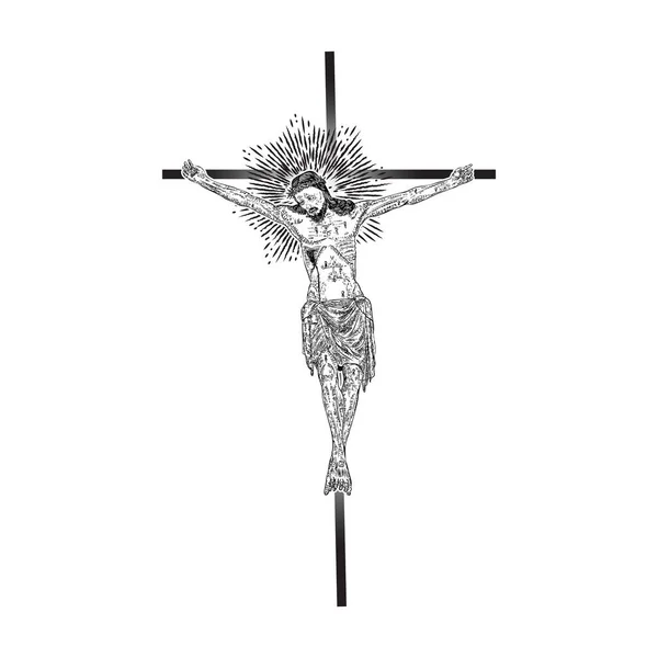 Jesus Kristus Korset Med Strålar Gloria Ljus Och Strålar Symbol — Stock vektor