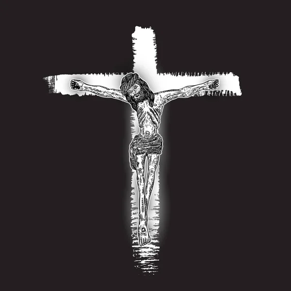 Jesucristo Crucifixión Pintada Mano Pincel Tinta Cruz Sobre Fondo Negro — Archivo Imágenes Vectoriales