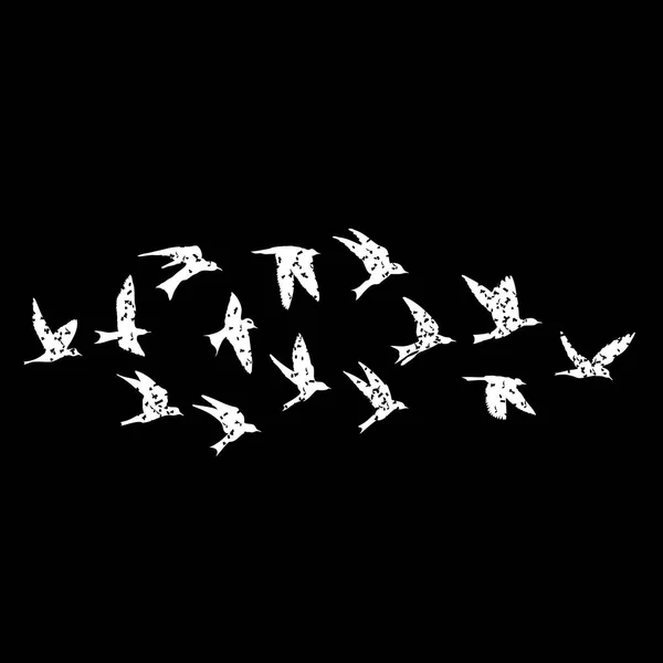 Silhouette Stipple Texturée Isolée Des Oiseaux Blancs Affluent Dans Air — Image vectorielle