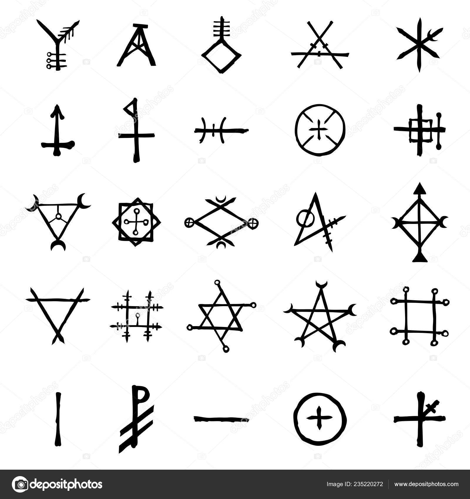 Set Alchemical Symbols Isolated White Background Hand Drawn Written