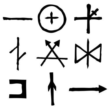 Wiccan sembolleri, Deccal pentagramından ve büyücülükten esinlenilmiş hayali haç sembolleri. Vektör.