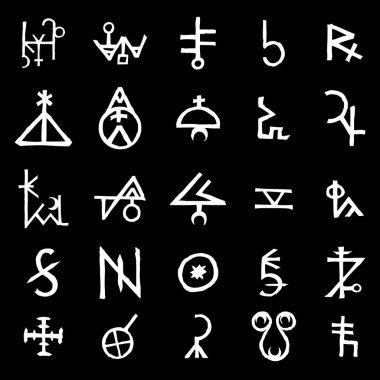 Wiccan symbols imaginary cross symbols, inspired by antichrist pentagram and witchcraft. Vector. clipart