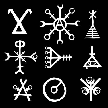 Ezoterik kutsal geometrik semboller seti. Soyut mistik işaretler koleksiyonu. Vektör. 