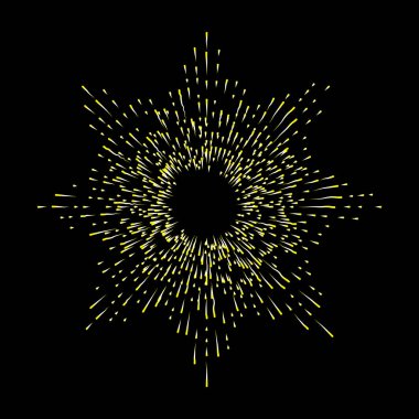 Işınları Halo ışık ve Katolik ışınları üzerinde izole siyah. Art dövme referans şablonu. Altın din gurur ve zafer sembolü. Angel ve azizler yüzük yağmur bulutu. Vektör.