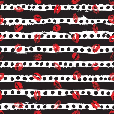 Xoxo tarzı öpücükler fırça grunge ve ruj öpücük leke sorunsuz arka plan baba. Öpücük gün, Valentine's arka plan, aşk moda. Vektör. 