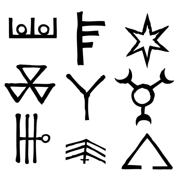 Symbole Wikańskie Wymyślone Symbole Krzyża Inspirowane Pentagramem Antychrysta Czarami Wektor — Wektor stockowy