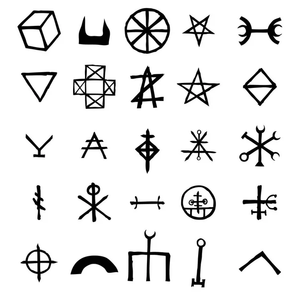 Mystic Set Magic Circles Pentagram Imaginary Chakras Symbols Collection Icons — Stock Vector