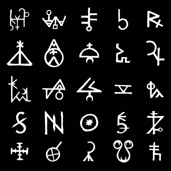 Wicca Symbolen Imaginaire Kruis Symbolen Geïnspireerd Door Antichrist Pentagram Hekserij — Stockvector