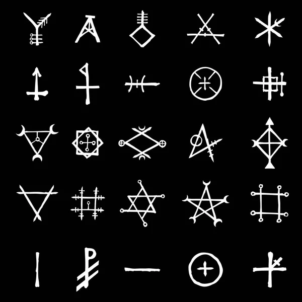 Set Mystic Occult Symbols Hand Drawn Written Alphabet Signs Spiritual — Stock Vector