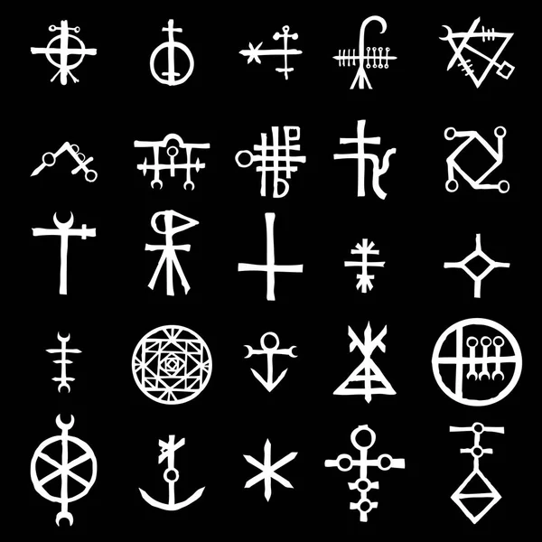 Conjunto Símbolos Escritos Geométricos Sagrados Esotéricos Coleção Signos Místicos Abstratos — Vetor de Stock