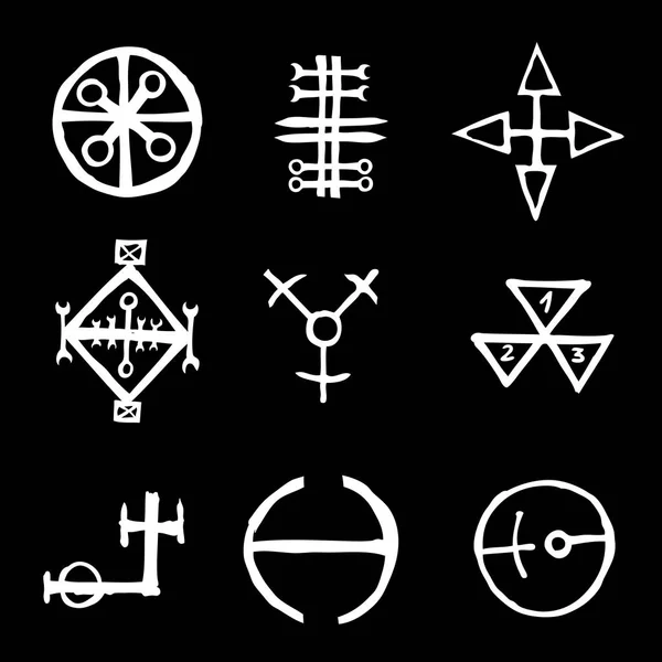 Набор Эзотерических Священных Геометрических Письменных Символов Коллекция Мистических Знаков Вектор — стоковый вектор