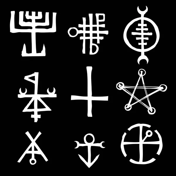 Μαγικά Σύμβολα Φανταστικών Σταυρών Εμπνευσμένα Από Την Πεντάλφα Του Αντίχριστου — Διανυσματικό Αρχείο