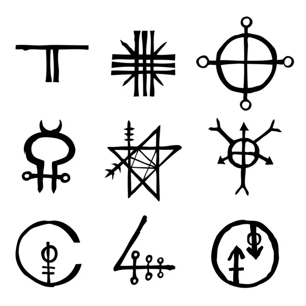 Sett Med Ikoner Symboler Inspirert Temaet Magi Hekseri Okkult Alkymi – stockvektor