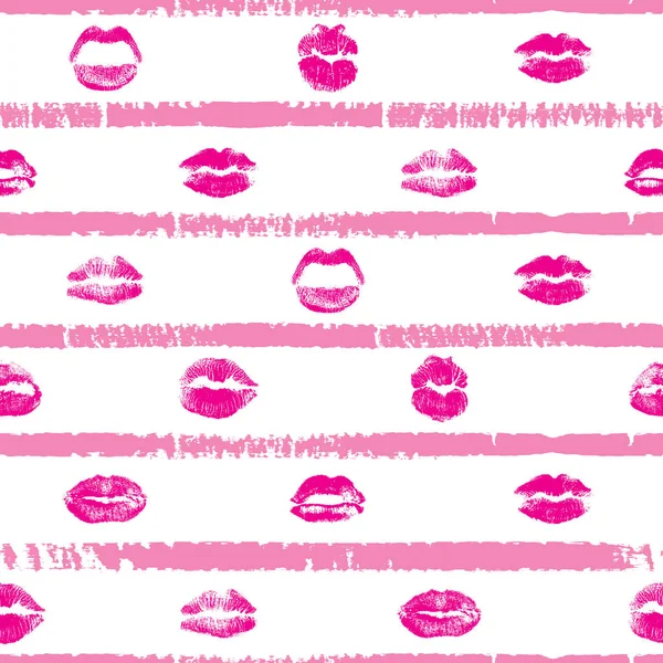 Seamless Background Red Pink Black Lips Retro Pop Grunge Brush — Stock Vector