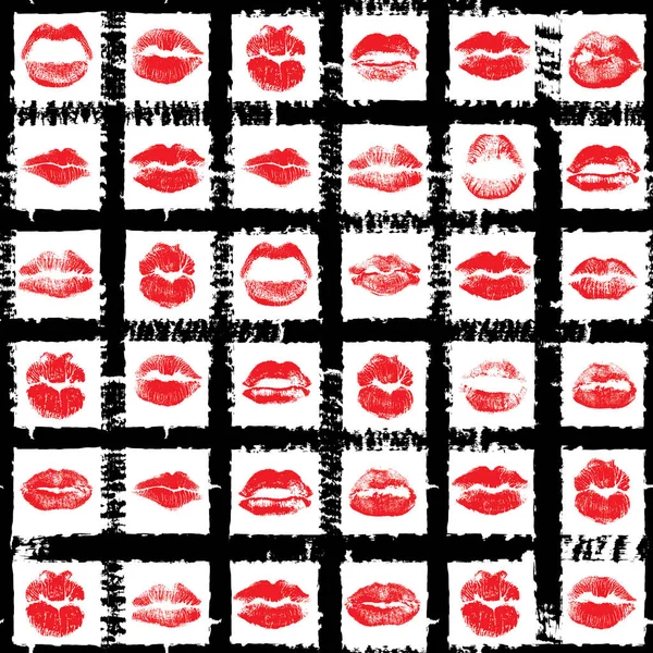 Fondo Sin Costuras Labios Rojos Rosados Negros Sobre Fondo Pincel — Archivo Imágenes Vectoriales