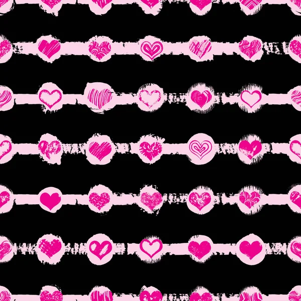 Formes Coeur Motif Sans Couture Sur Rétro Pop Brosse Grunge — Image vectorielle