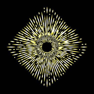 Işınları Halo kare ya da rhombus ışık ve ateş şeklinde siyah izole ışınları pul. Art dövme başvuru. Altın din gurur ve zafer sembolü. Melek ve Aziz yıldız patlaması yağmur bulutu. Vektör.
