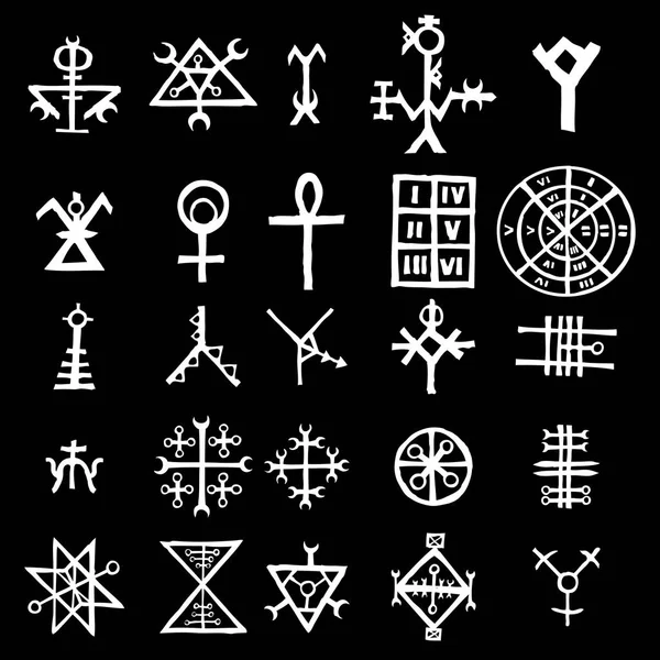 Wiccaniske Symboler Imaginære Kors Inspirert Antikrist Pentagram Heksekunst Vektor – stockvektor