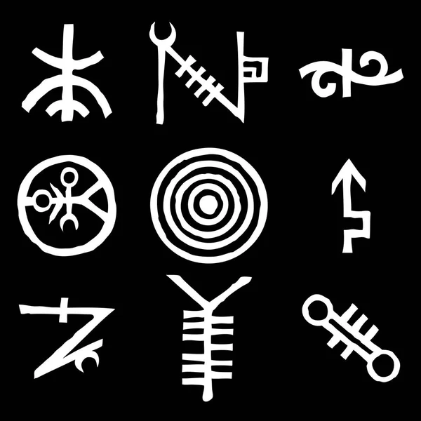 Zbiór Ezoterycznych Świętych Geometrycznych Pisanych Symboli Abstrakcyjna Kolekcja Mistycznych Znaków — Wektor stockowy