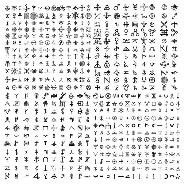 Büyük ezoterik sembolü tasarım öğeleri kümesi. Hayali el yazısı simya işaretler, uzay, maneviyat, Tasavvuf, Masonluk, Astroloji tarafından ilham. Vektör .