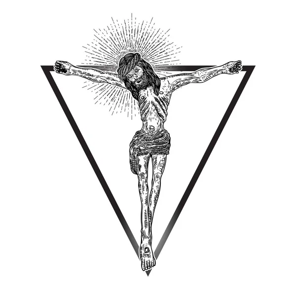 Jésus Christ Planait Sur Triangle Tatoué Géométrie Sacrée Nouvel Âge — Image vectorielle