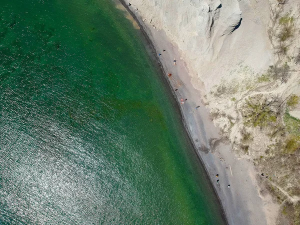 Zandstrand Luchtfoto Top Uitzicht Een Prachtig Zandstrand Schot Met Blauwe — Stockfoto