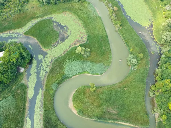 Luftaufnahme Des Resorts Fluss Naturschutz Frühling Sommer Landschaft Nordamerika — Stockfoto