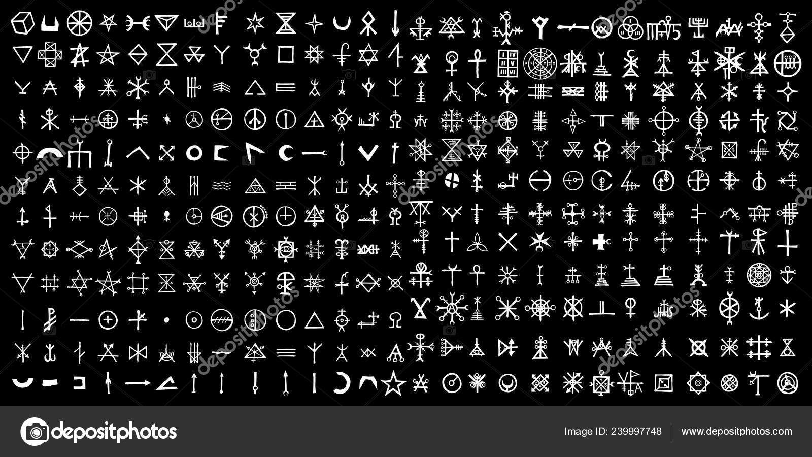 Large Set Alchemical Symbols Theme Old Manuscript Occult Lyrics